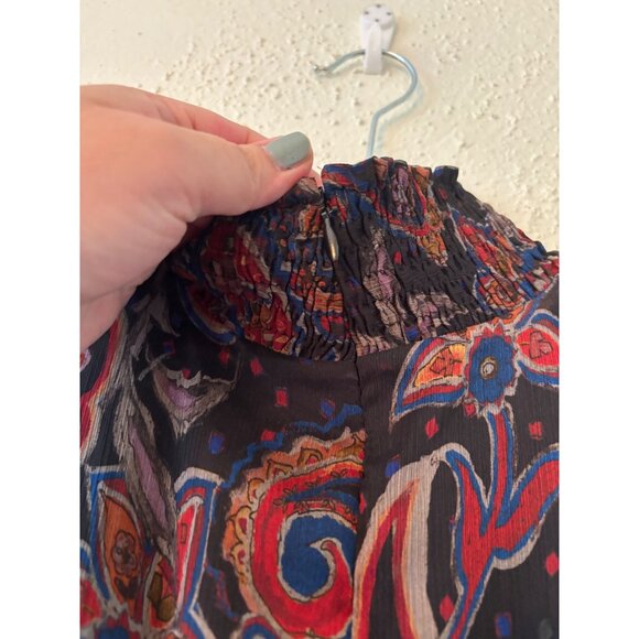 Zara Chiffon Paisley Printed Mini Dress With Belted Waist & Long Sleeves - Picture 11 of 12